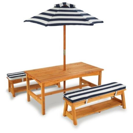 Комплект мебели KidKraft (стол, 2 скамейки, зонт), сине-белые полосы