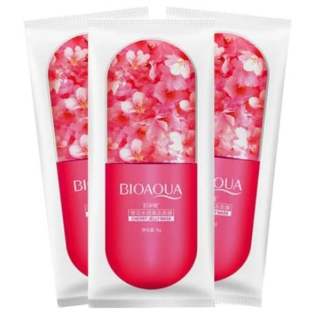 BioAqua Ночная маска для лица с экстрактом цветков сакуры Cherry Jelly, 8 г, 3 шт.