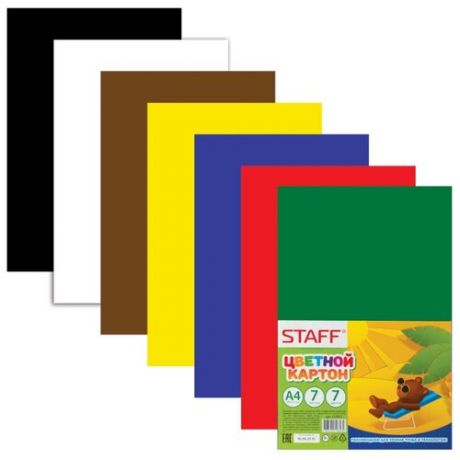 Цветной картон STAFF, A4, 7 л., 7 цв.