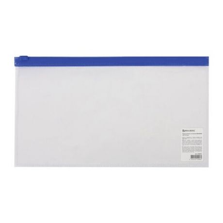 BRAUBERG Папка-конверт на молнии малого формата, пластик синий/прозрачный