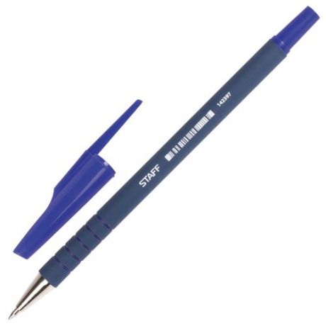 STAFF Ручка шариковая прорезиненный корпус, 0.7 мм (142397/142398/142399/142400), синий цвет чернил