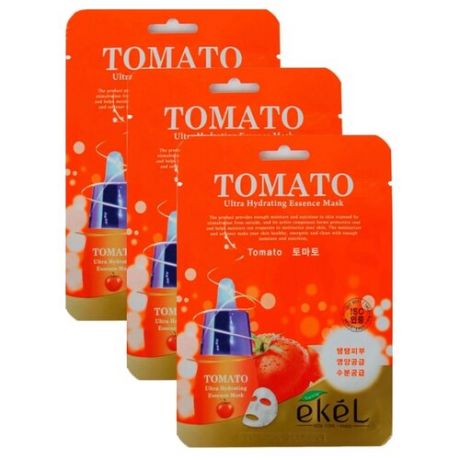 Ekel Маска тканевая Ultra Hydrating Essence Mask с экстрактом томата, 25 мл, 3 шт.