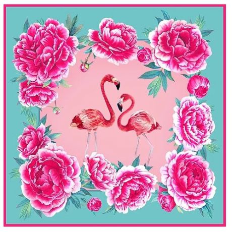 Платок Русские в моде by Nina Ruchkina Фламинго зеленый/розовый