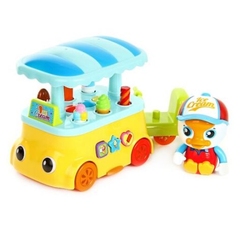 Развивающая игрушка Huile Plastic Toys Паровозик-тележка мороженщика 6101 желтый/голубой
