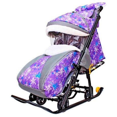 Санки-коляска Galaxy Snow Galaxy Luxe елки на фиолетовом