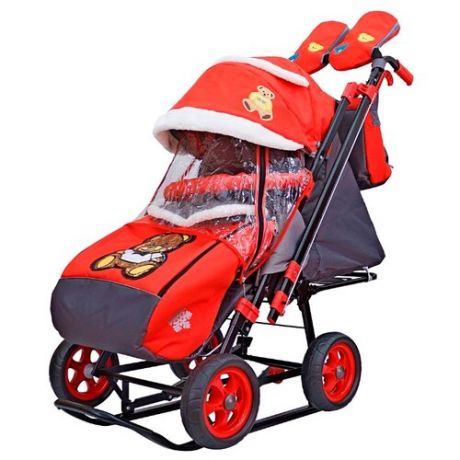 Санки-коляска Galaxy City-2 мишка с бабочкой на красном
