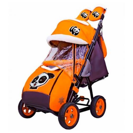 Санки-коляска Galaxy City-1 панда на оранжевом
