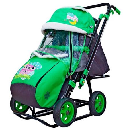 Санки-коляска Galaxy City-2 совушки на зелёном