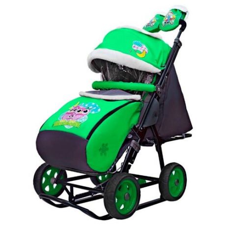 Санки-коляска Galaxy City-1 совушки на зелёном
