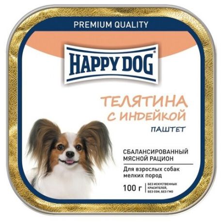 Влажный корм для собак Happy Dog Mini паштет телятина, индейка 100г (для мелких пород)