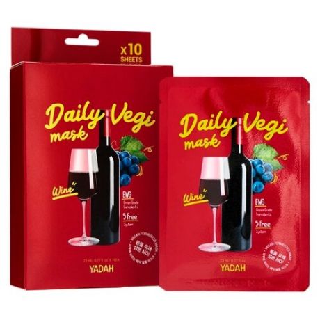 Yadah тканевая маска для сияния кожи Daily Vegi Mask Wine, 10 шт.