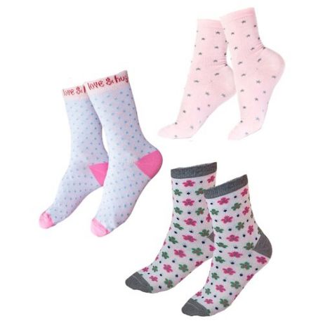 Носки IDILIO комплект 3 пары размер 16-18 см, бело-зеленый/белый/розовый