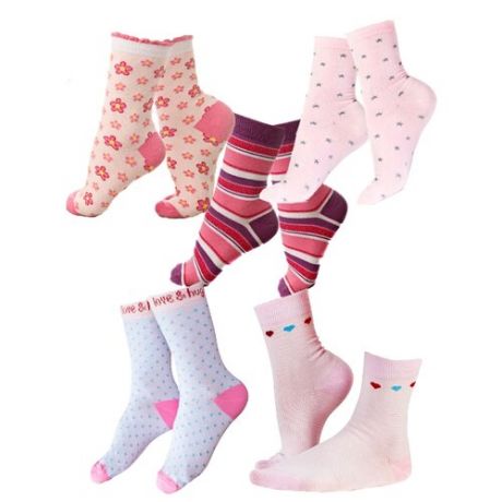 Носки IDILIO комплект 5 пар размер 20-22 см, белый/розовый/розовый/розовый/св.фиолетовый