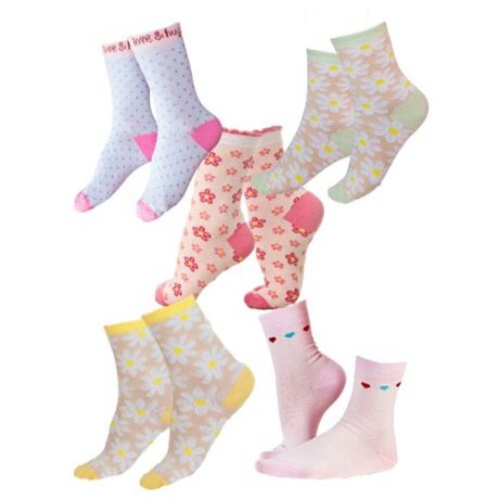 Носки IDILIO комплект 5 пар размер 18-20 см, желтый/зелёный/белый/розовый/розовый