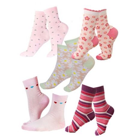 Носки IDILIO комплект 5 пар размер 20-22 см, розовый/фиолетовый/розовый/зелёный/розовый