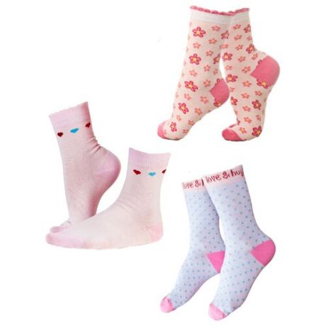 Носки IDILIO комплект 3 пары размер 18-20 см, белый/розовый