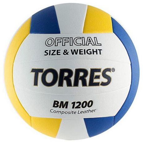Волейбольный мяч TORRES BM1200 белый/желтый/синий