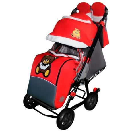 Санки-коляска Galaxy City-1 мишка с бабочкой на красном