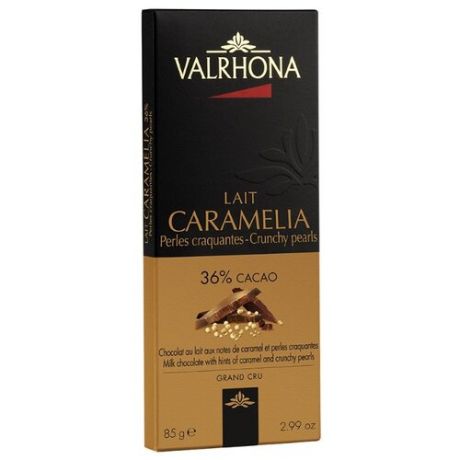 Шоколад Valrhona Caramelia молочный с хрустящими вафлями, 36% какао, 85 г