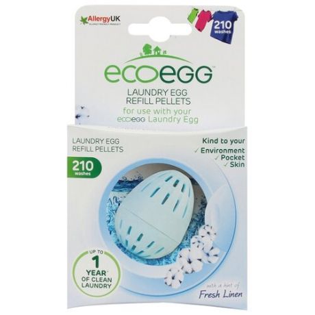 Сменные гранулы для шаров для стирки Ecoegg Свежее белье (наполнитель), картонная пачка, количество стирок: 210