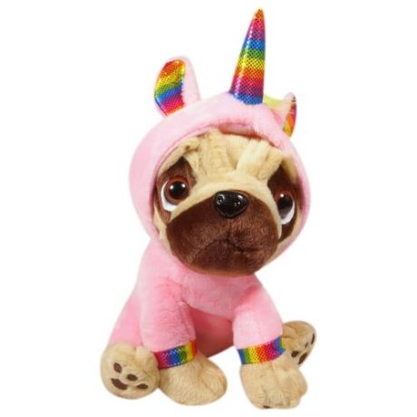 Мягкая игрушка Keel Toys Pugsley Мопс в наряде радужного единорога розовый 21 см