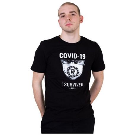 Футболка Nuobi Covid-19 I Survived 2020 размер 46, черный/белый