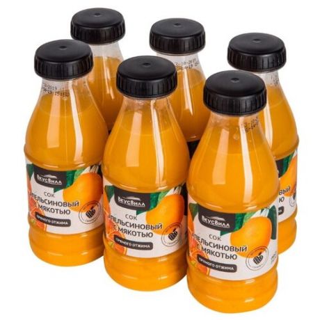 Сок ВкусВилл Апельсин, прямого отжима, без сахара, 0.25 л, 6 шт.