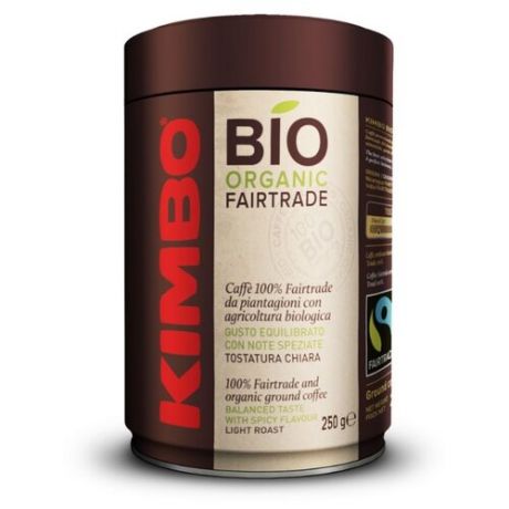 Кофе молотый Kimbo Bio Organic Fairtrade жестяная банка, 250 г