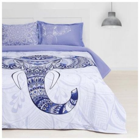 Постельное белье 2-спальное Этель Слон, ранфорс, 50 х 70 см белый/голубой