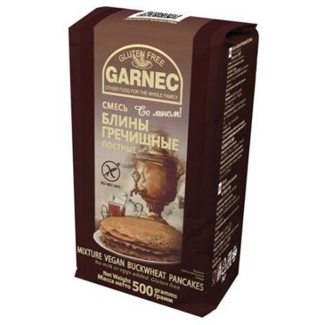 Garnec Смесь для выпечки блины гречишные постные без глютена, 0.5 кг