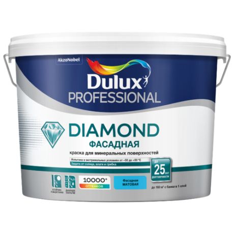 Краска акриловая Dulux Diamond Фасадная Гладкая влагостойкая матовая белый 10 л 1 (A/BW)