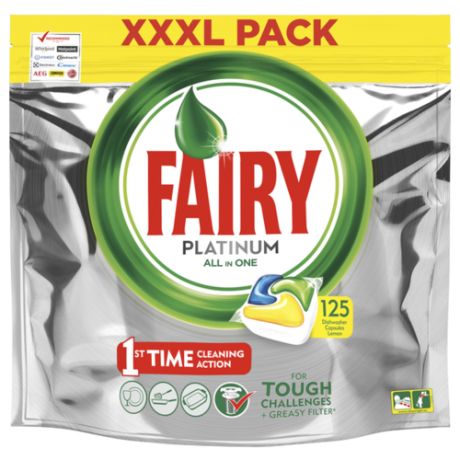 Fairy Platinum All in 1 капсулы (лимон) для посудомоечной машины, 125 шт.