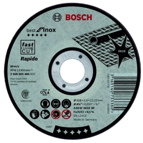 Диск отрезной 115x0.8x22.23 BOSCH Best for Inox 2608603486 1 шт.