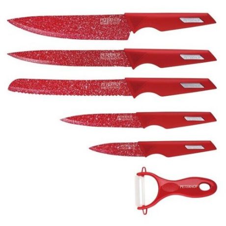 Набор Peterhof 5 ножей и овощечистка PH-22430 красный