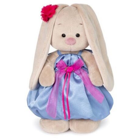 Мягкая игрушка Зайка Ми в синем платье с розовым бантиком 23 см