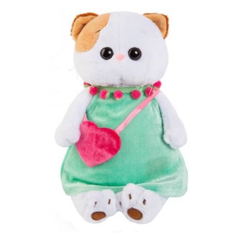 Мягкая игрушка Basik&Co Кошка Ли-Ли в мятном платье с розовой сумочкой 24 см
