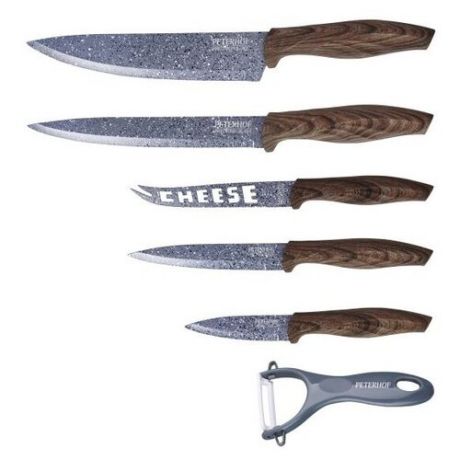 Набор Peterhof 5 ножей и овощечистка PH-22425 серый/коричневый