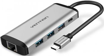 Сетевой адаптер Vention USB-C M/ Gigabit Ethernet RJ45 F/OTG хаб 3xUSB 3.0/PD (TGDHB)