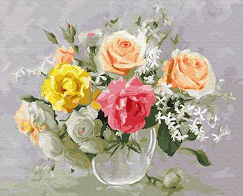 Картина по номерам Сильвертойз (40х50) БУЗИН. АКВАРЕЛЬНЫЙ БУКЕТ (30 цветов) на подрамнике KH0666