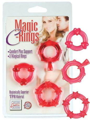 Набор из 3-х эрекционных текстурированных колец Magic C-Rings – красный
