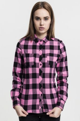 Рубашка URBAN CLASSICS Ladies Turnup Checked Flanell Shirt женская (Black/Rose, L)