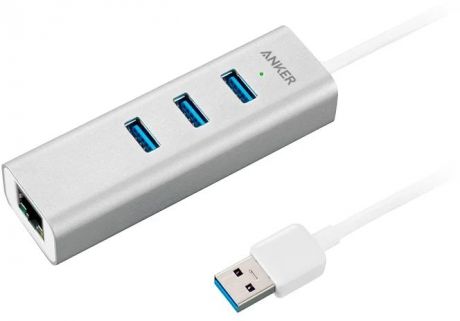 USB концентратор Anker Aluminum 3-Port USB 3.0 and Ethernet Hub, разъемов: 3 (серебристый)