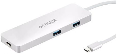 USB концентратор Anker Premium USB-C Hub, разъемов: 3 (серебристый)