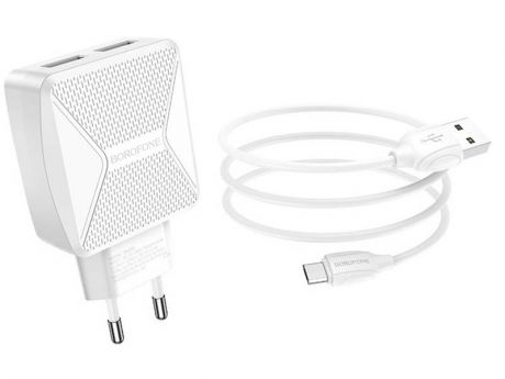 Зарядное устройство Borofone BA45A Max Power 2xUSB - MicroUSB 2.4A White УТ000021839