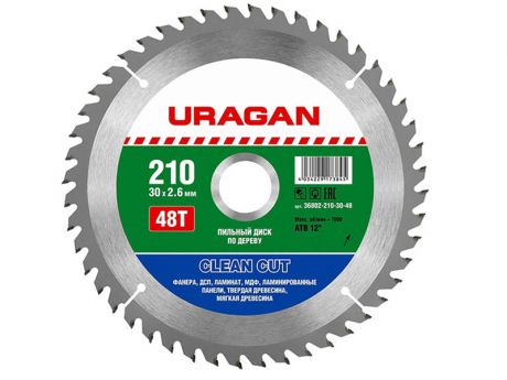 Диск Uragan Clean Cut 210x30mm 48T по дереву 36802-210-30-48