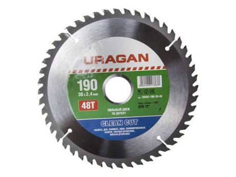 Диск Uragan Clean Cut 190x30mm 48T по дереву 36802-190-30-48