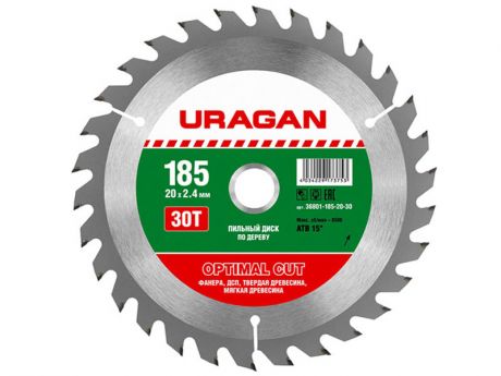 Диск Uragan Optimal Cut 185x20mm 30T по дереву 36801-185-20-30