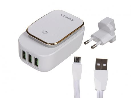 Зарядное устройство Ldnio A3305 3xUSB + MicroUSB 17W White-Gold LD_B4374