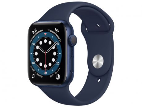 Умные часы APPLE Watch Series 6 44mm Blue Aluminium Case with Deep Navy Sport Band M00J3RU/A