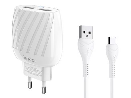 Зарядное устройство Hoco C78A Max Energy 2xUSB + кабель Type-C